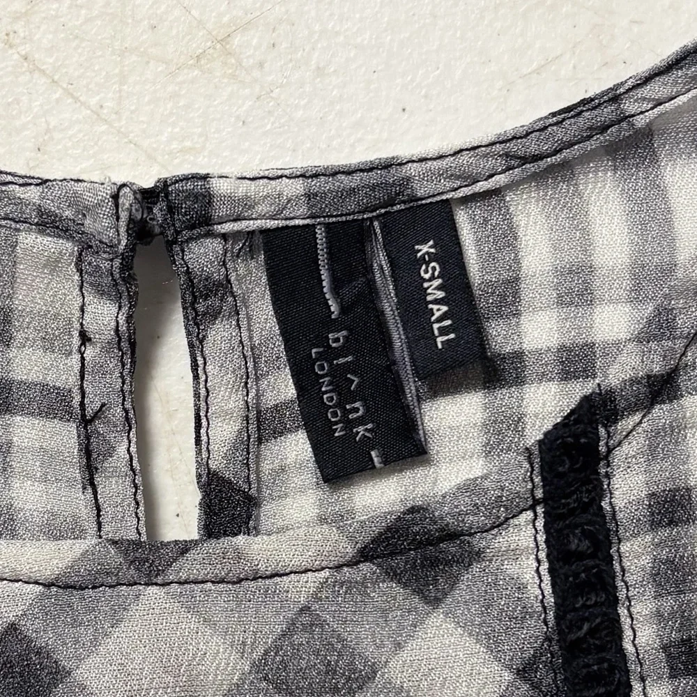 Anthropologie Bl-nk London Miranda Peasant Blouse in Black & White Gingham Plaid